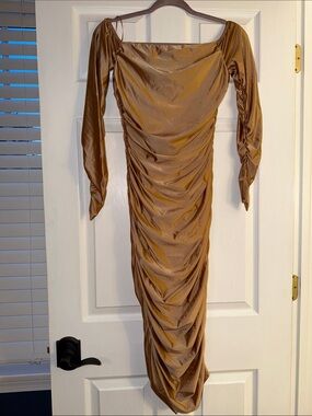 Endless Rose Bronze Ruched Long Sleeve Bodycon Dress